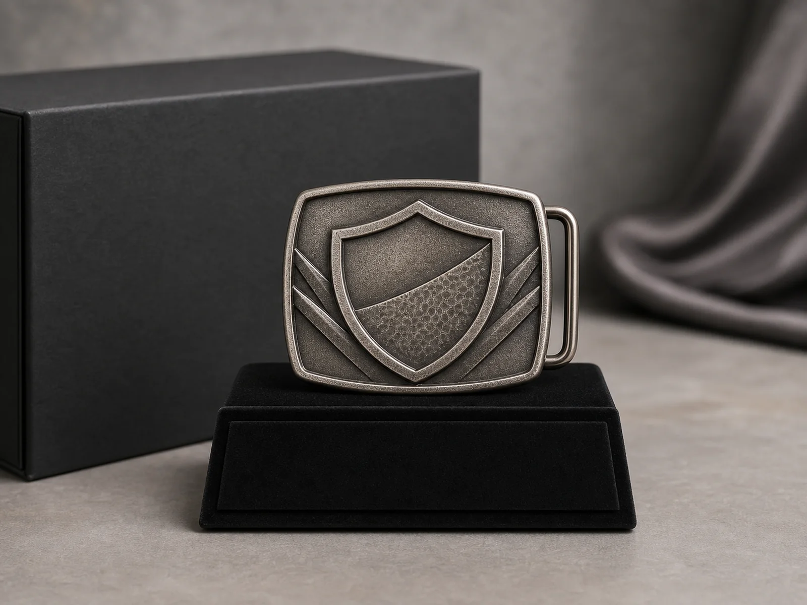 Illustrative custom 3D belt buckle display for an award program