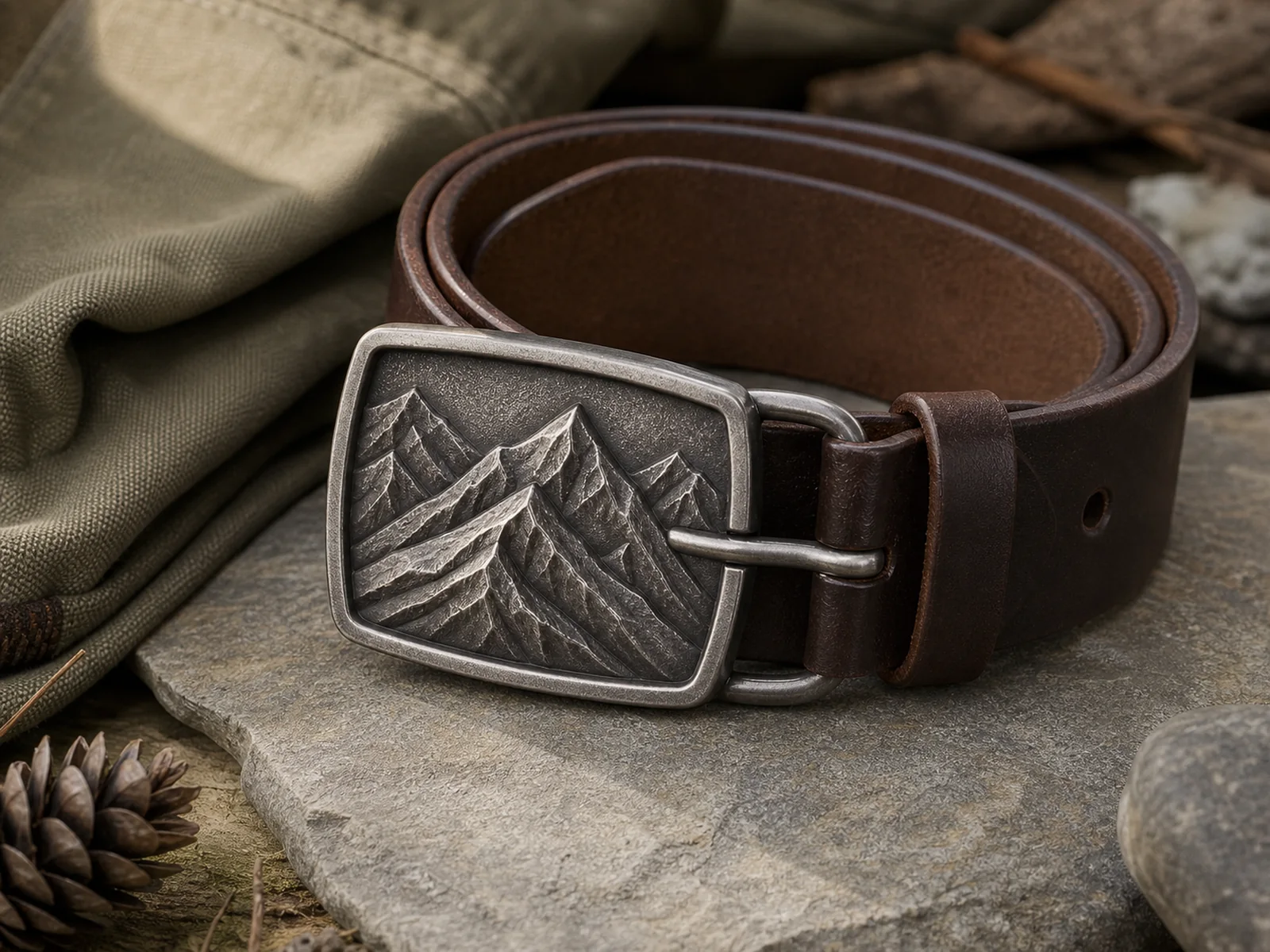 Illustrative sculpted buckle for an outdoor lifestyle product range