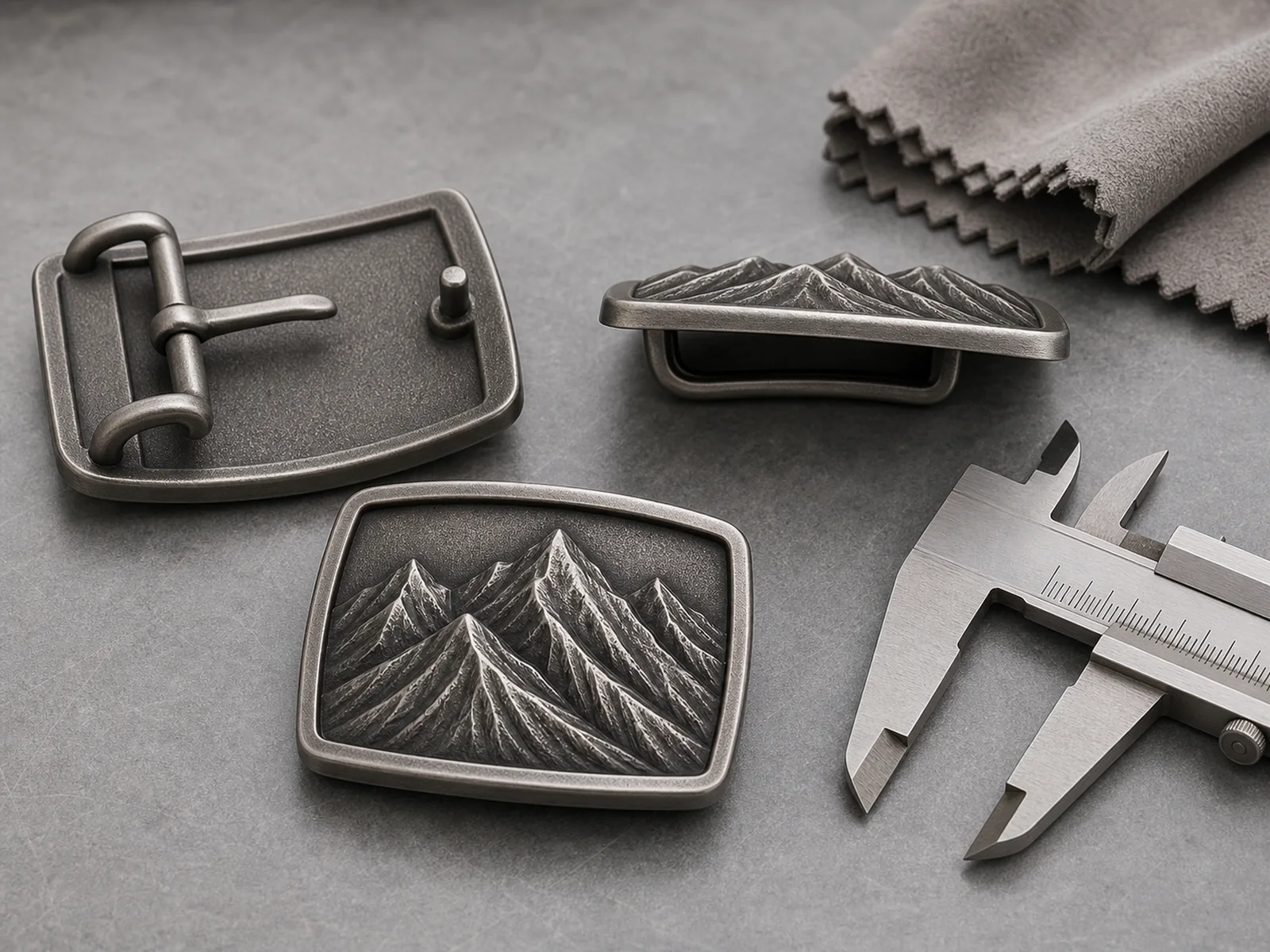 Illustrative inspection of 3D relief, side profile and buckle attachment