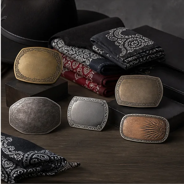 Illustrative club merchandise presentation with metal buckles and bandanas