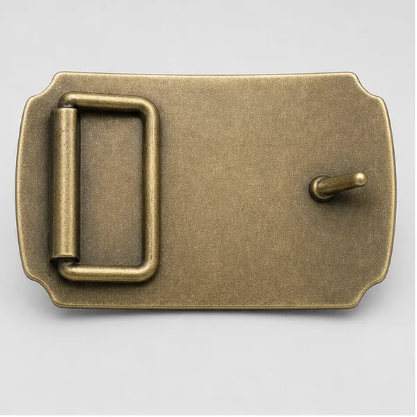 Antique brass buckle reverse with fixed rectangular loop and prong