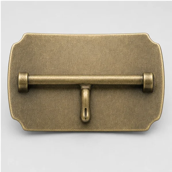 Antique brass buckle reverse with wide fixed bar and centered hook