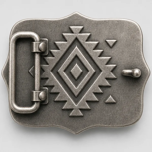 Antique silver belt buckle reverse with raised geometric relief