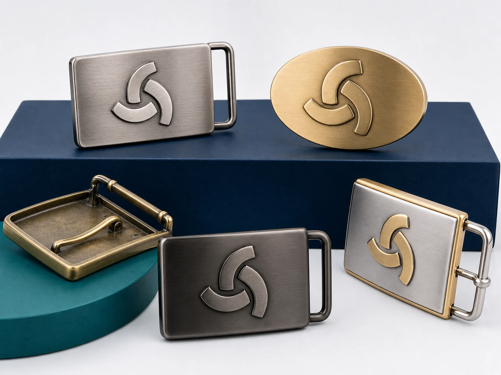 Custom logo belt buckles with raised, enamel, engraved and dual-tone designs