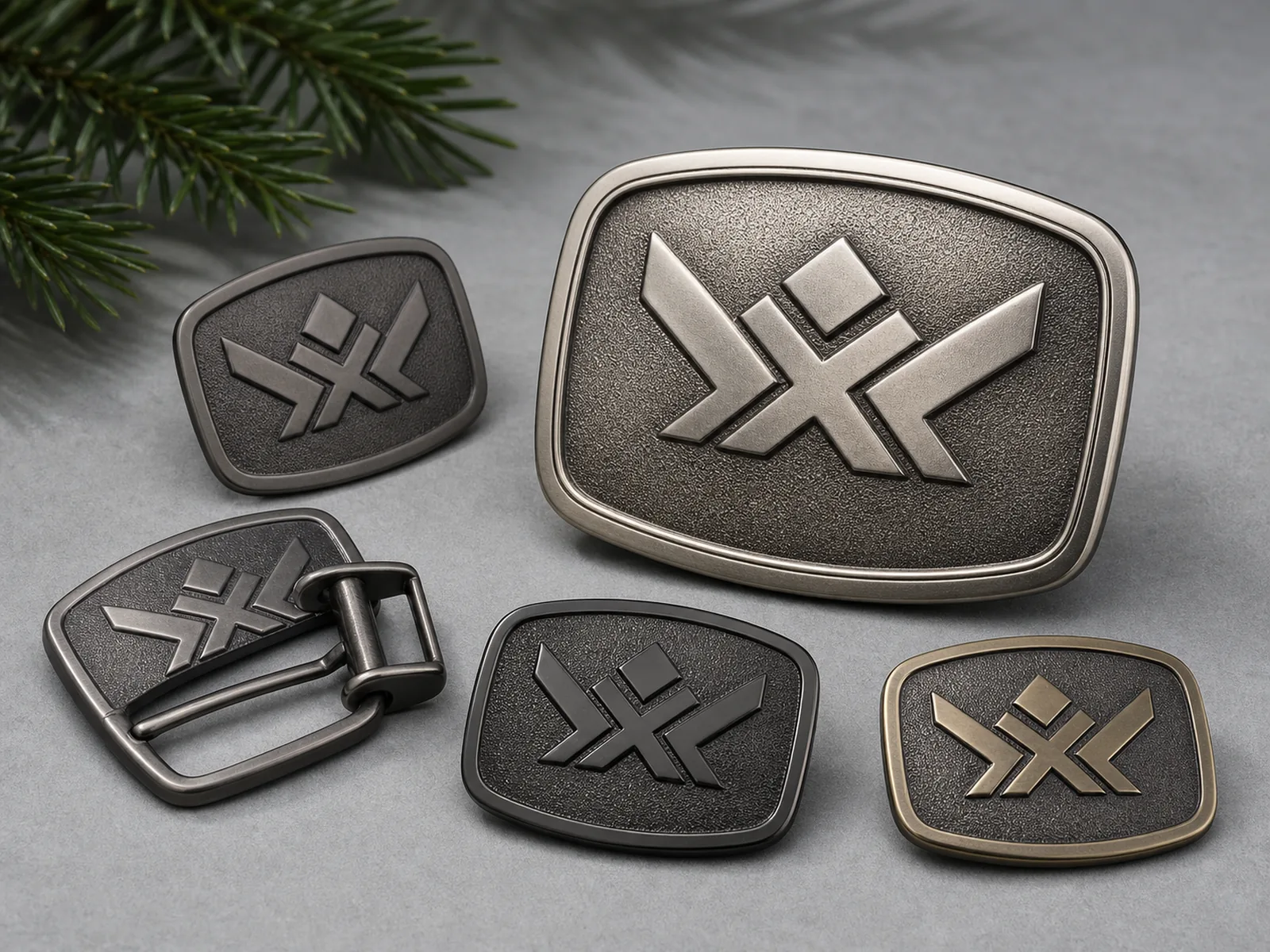 Custom zinc alloy belt buckles with die-cast relief and plated finish references