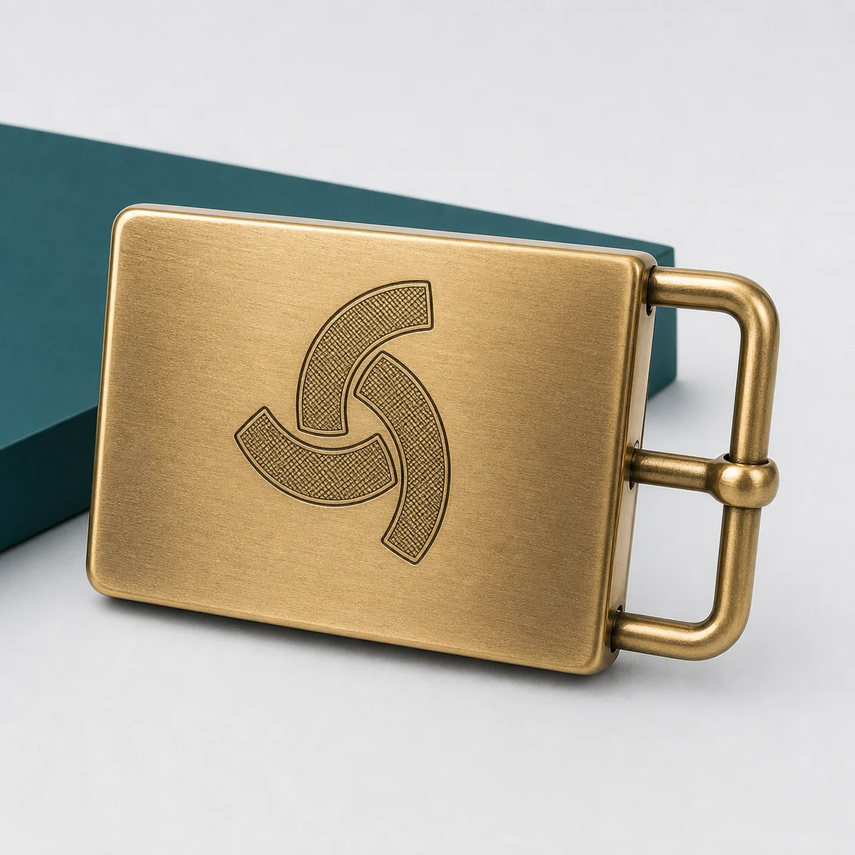 Custom engraved logo belt buckle with clean recessed details