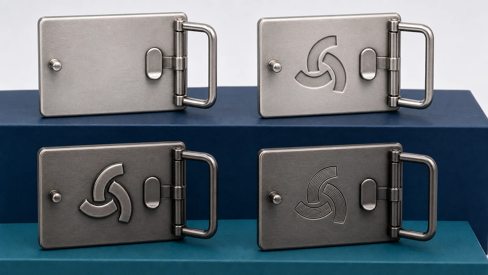 Custom logo buckle backside engraving and relief options