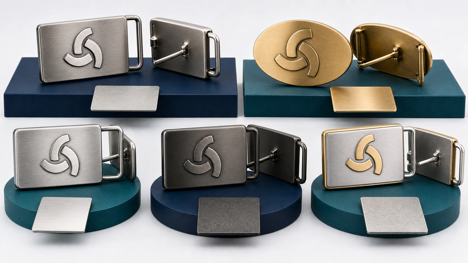Metal material routes for custom logo belt buckles