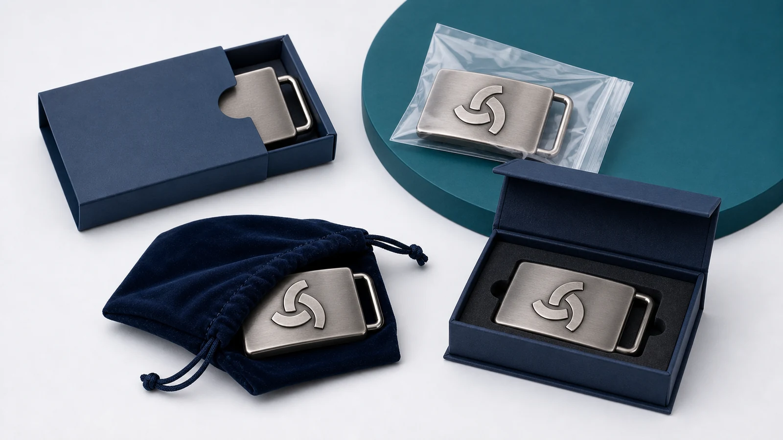Packaging options for custom branded belt buckles
