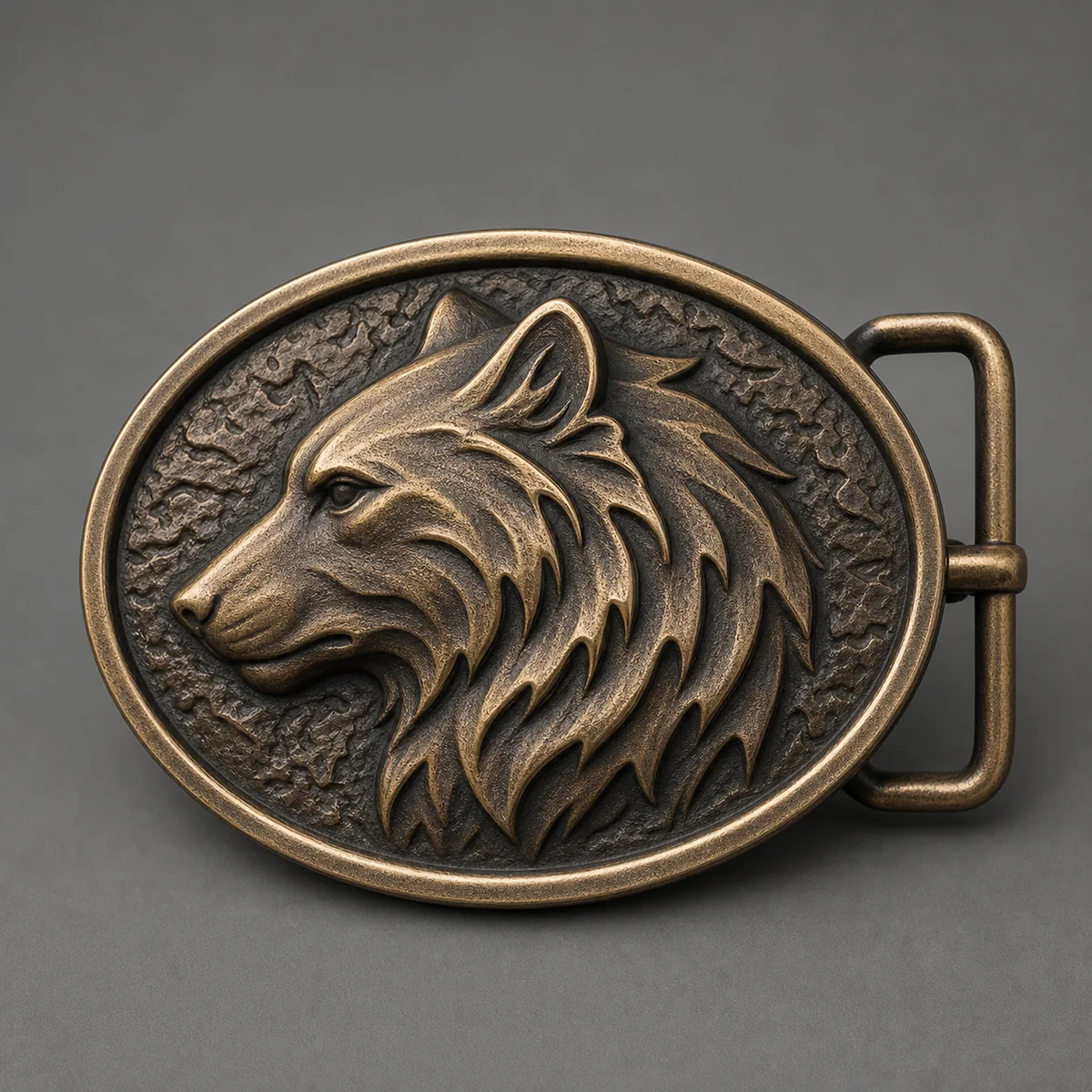 Custom sculpted belt buckle with a generic wildlife emblem