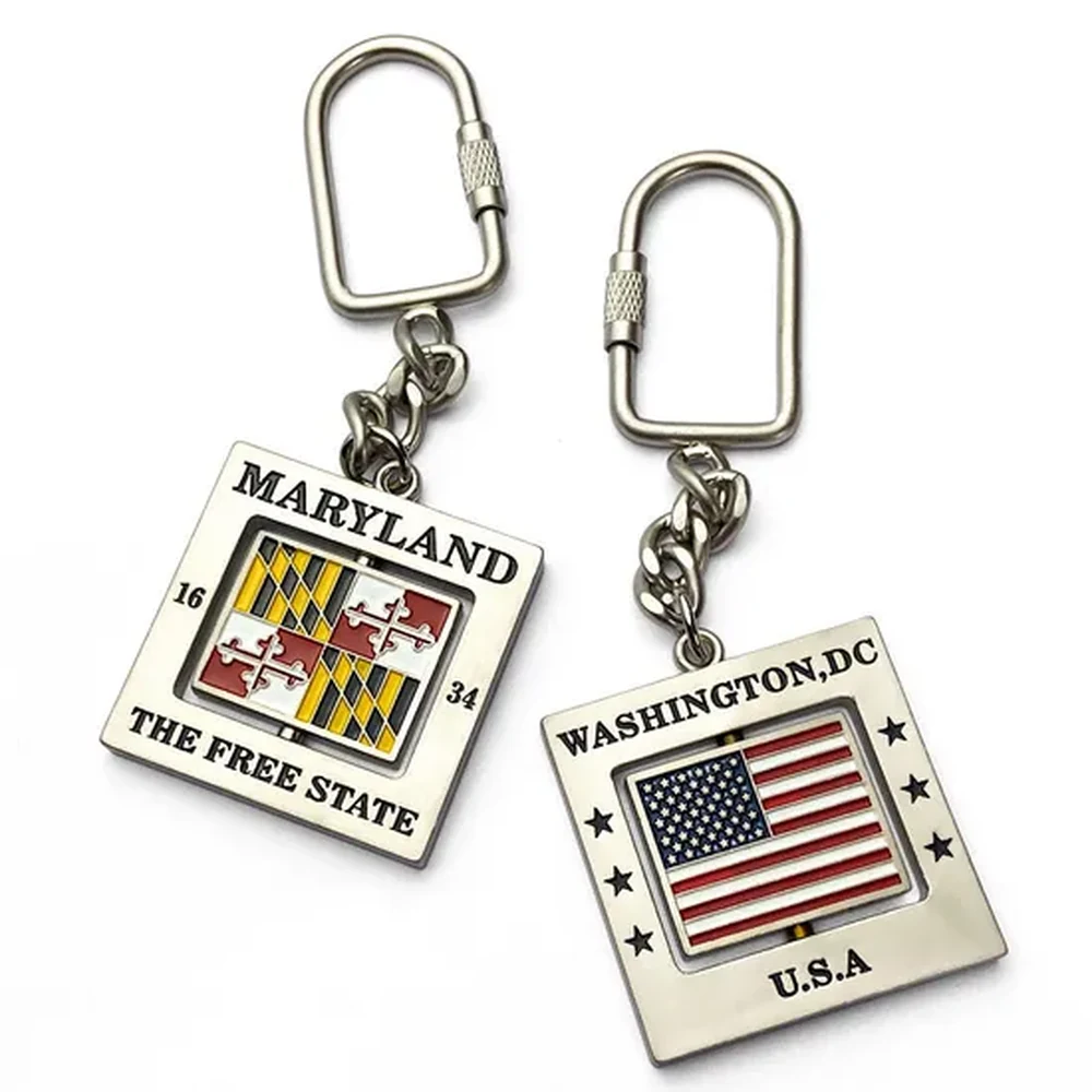 Custom branded metal keychains with varied logos, shapes and attachments