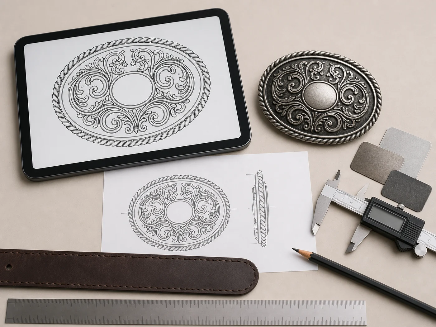 Western buckle artwork and dimensions reviewed with finish samples