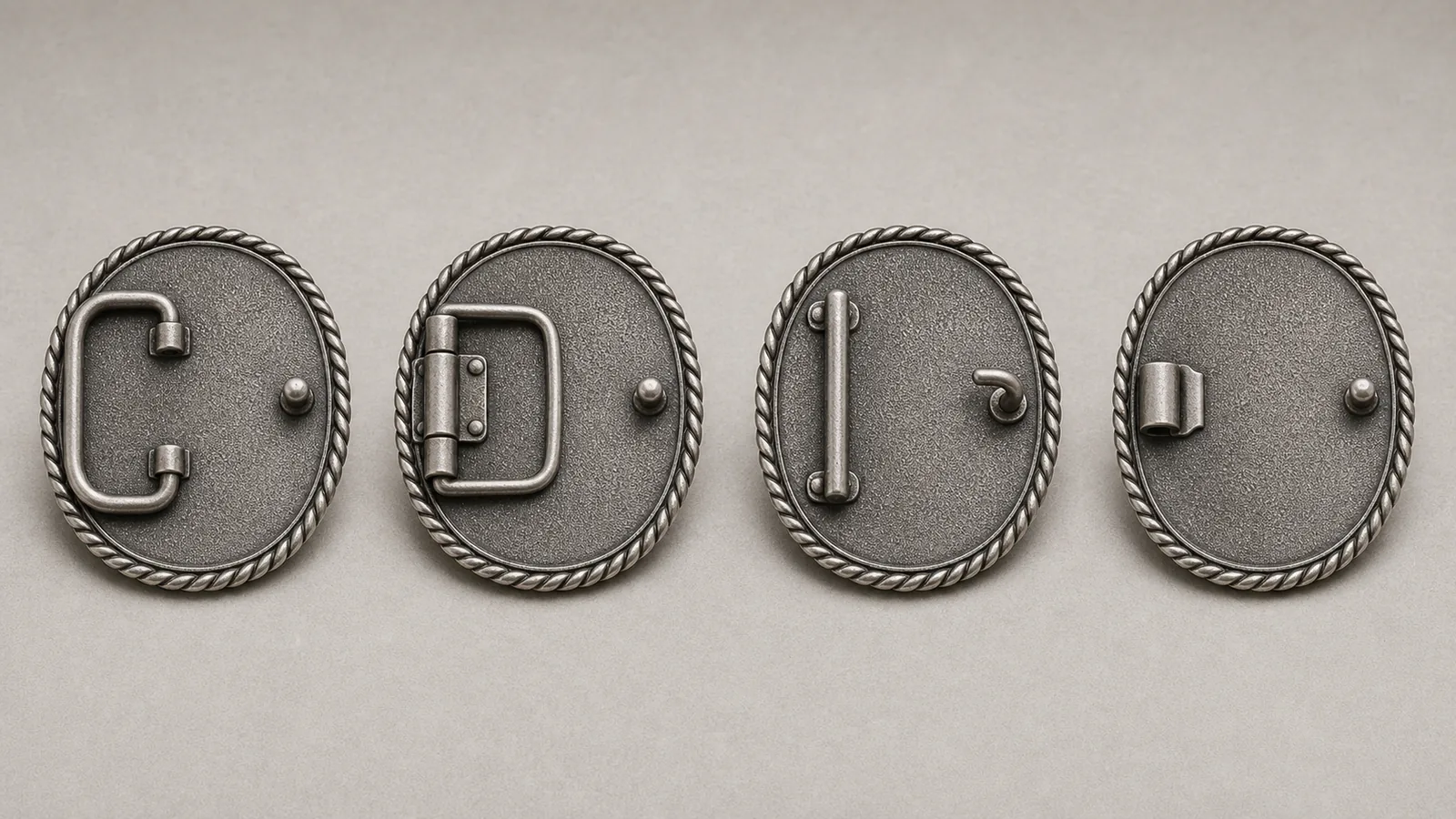 Back attachment options for custom western belt buckles
