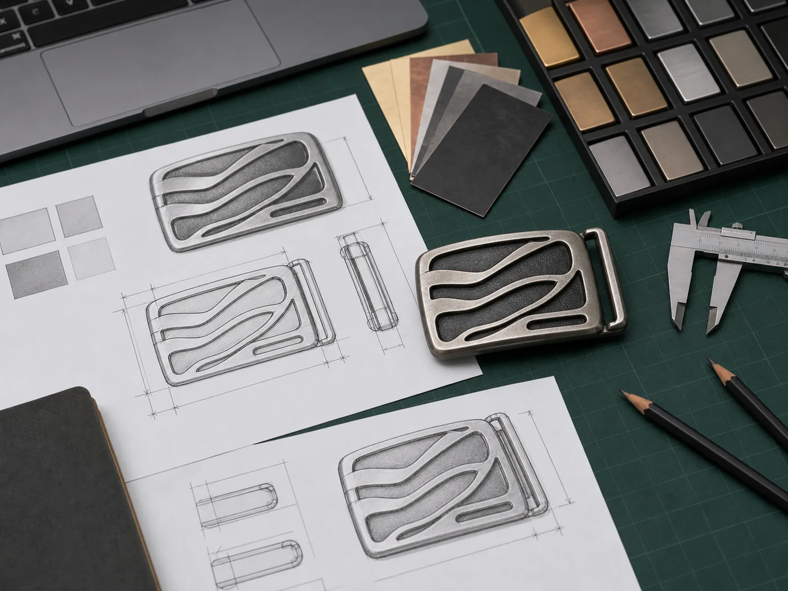 Artwork review desk for custom zinc alloy belt buckle design coordination