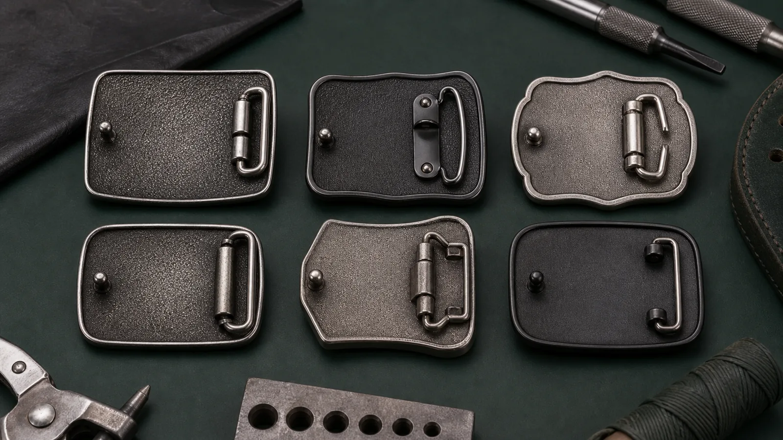 Attachment and hardware options on the backs of zinc alloy belt buckles