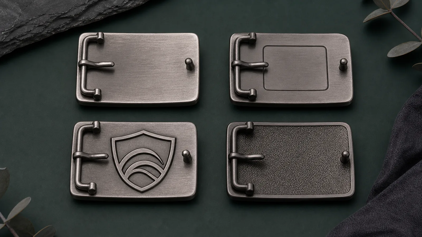 Backside customization options for zinc alloy belt buckles with loop and prong hardware