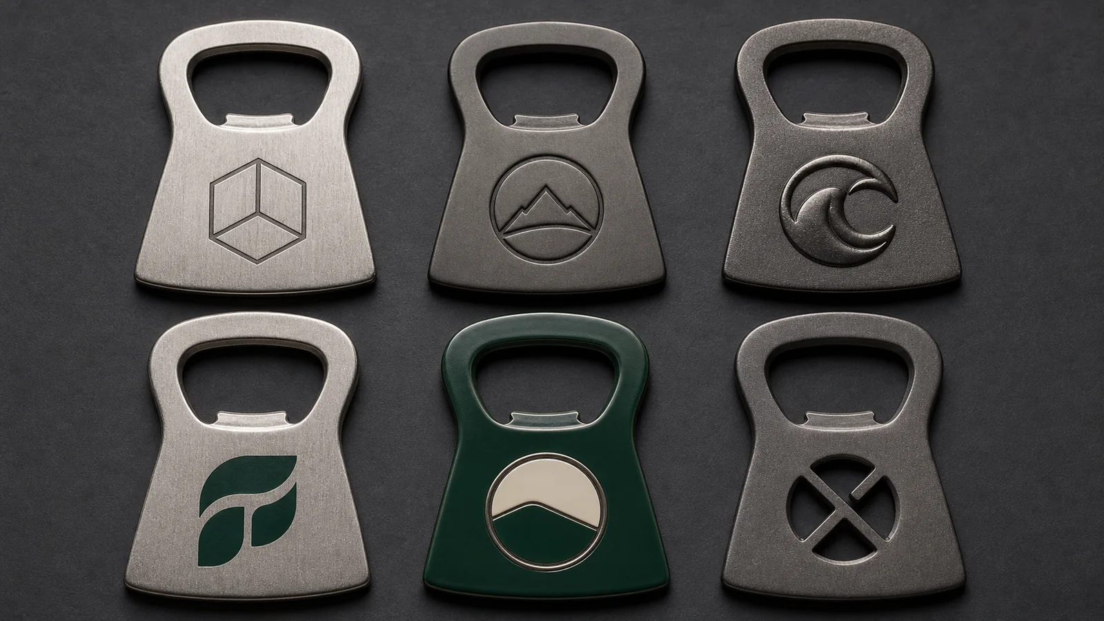 Engraved, printed, enamel and raised logo methods for beer bottle openers