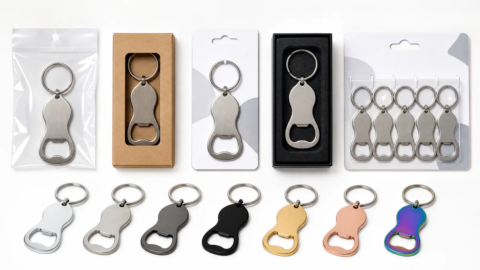 Packaging options for custom bottle opener keychains