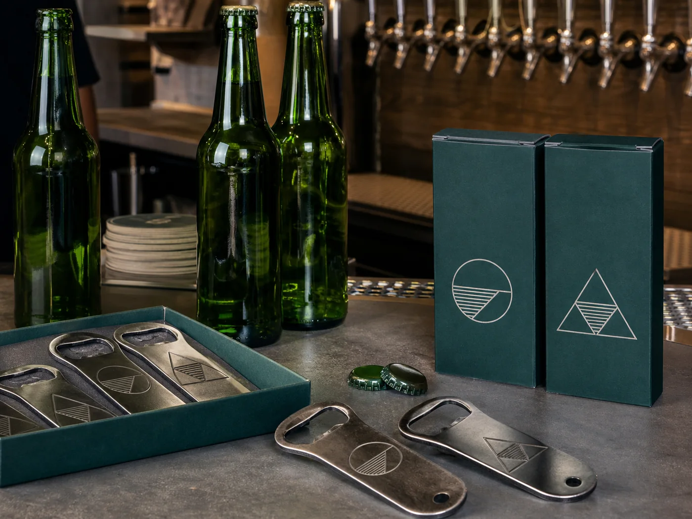 Illustrative custom beer bottle opener for brewery merchandise