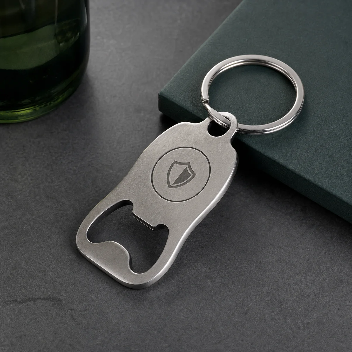 Custom beer bottle opener keychain with functional split ring