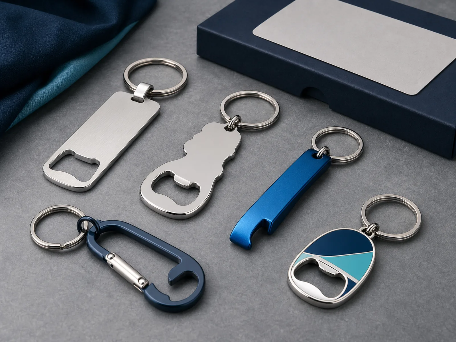 Custom bottle opener keychains in flat, shaped, aluminum and carabiner styles