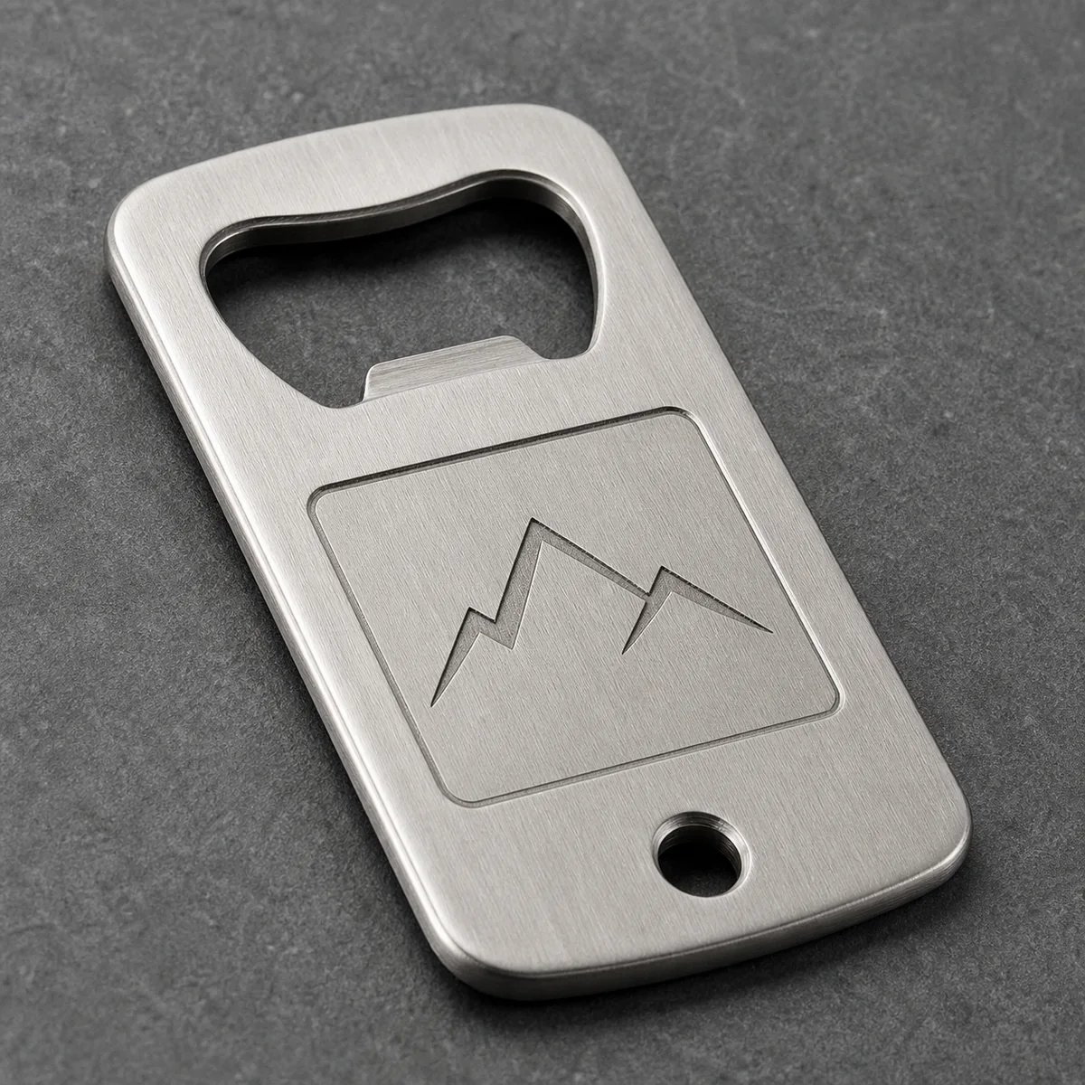 Custom flat beer bottle opener with engraved logo area