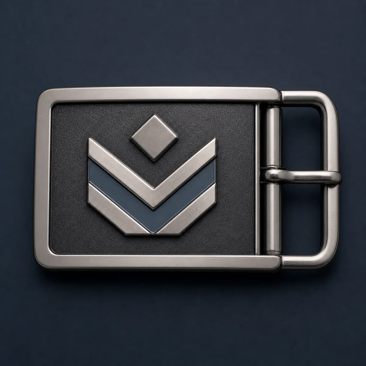Custom logo belt buckle with raised abstract brand mark