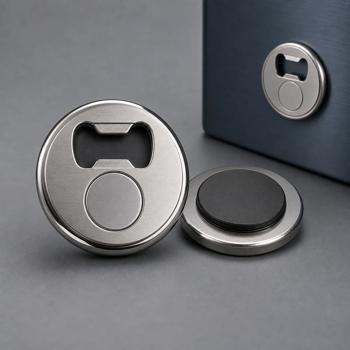 Custom magnetic bottle opener with clean metal logo area