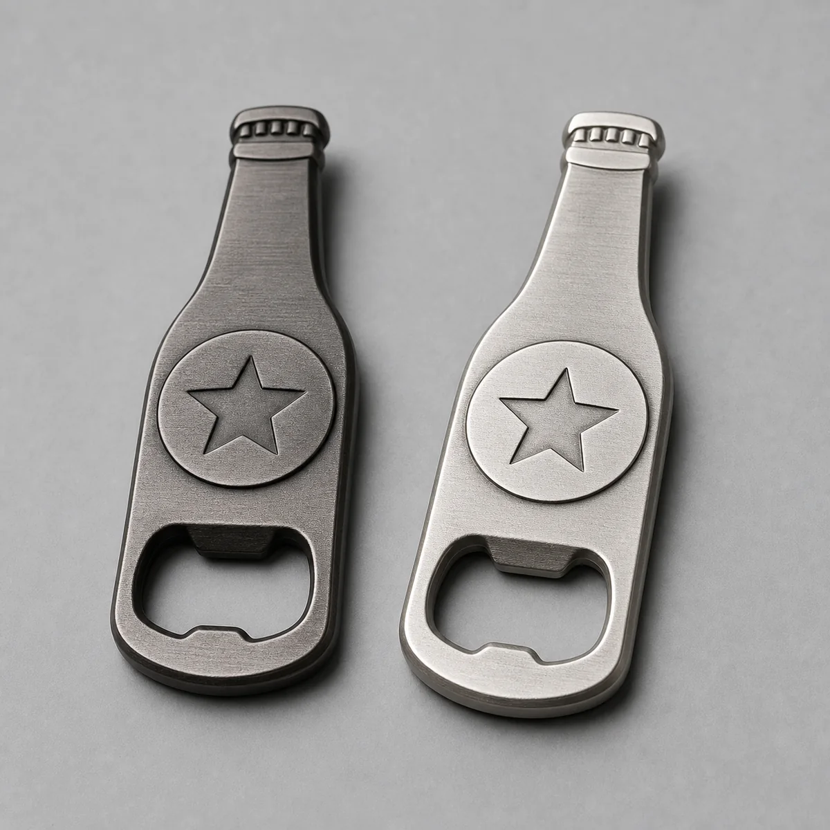 Custom shaped beer bottle opener with practical opening edge