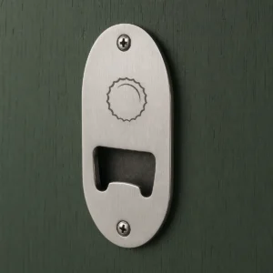 Custom wall mounted bottle opener with mounting holes