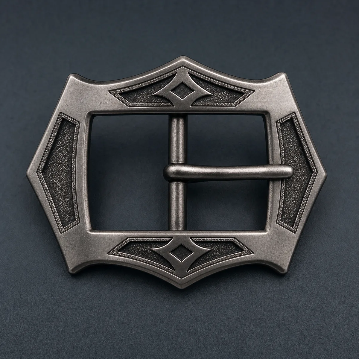 Custom zinc alloy belt buckle with die-cast contour and relief