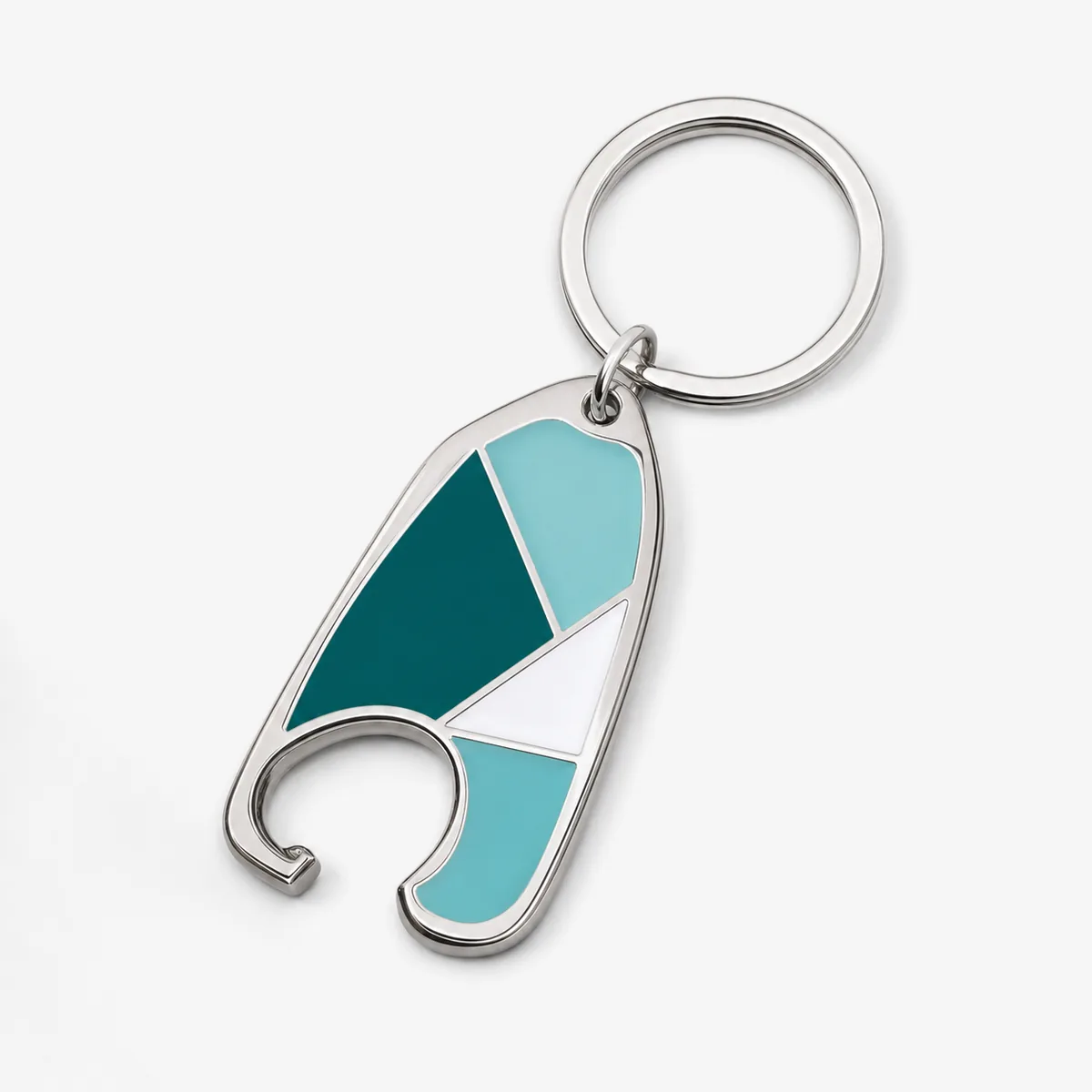 Custom enamel bottle opener keychain with color logo detail