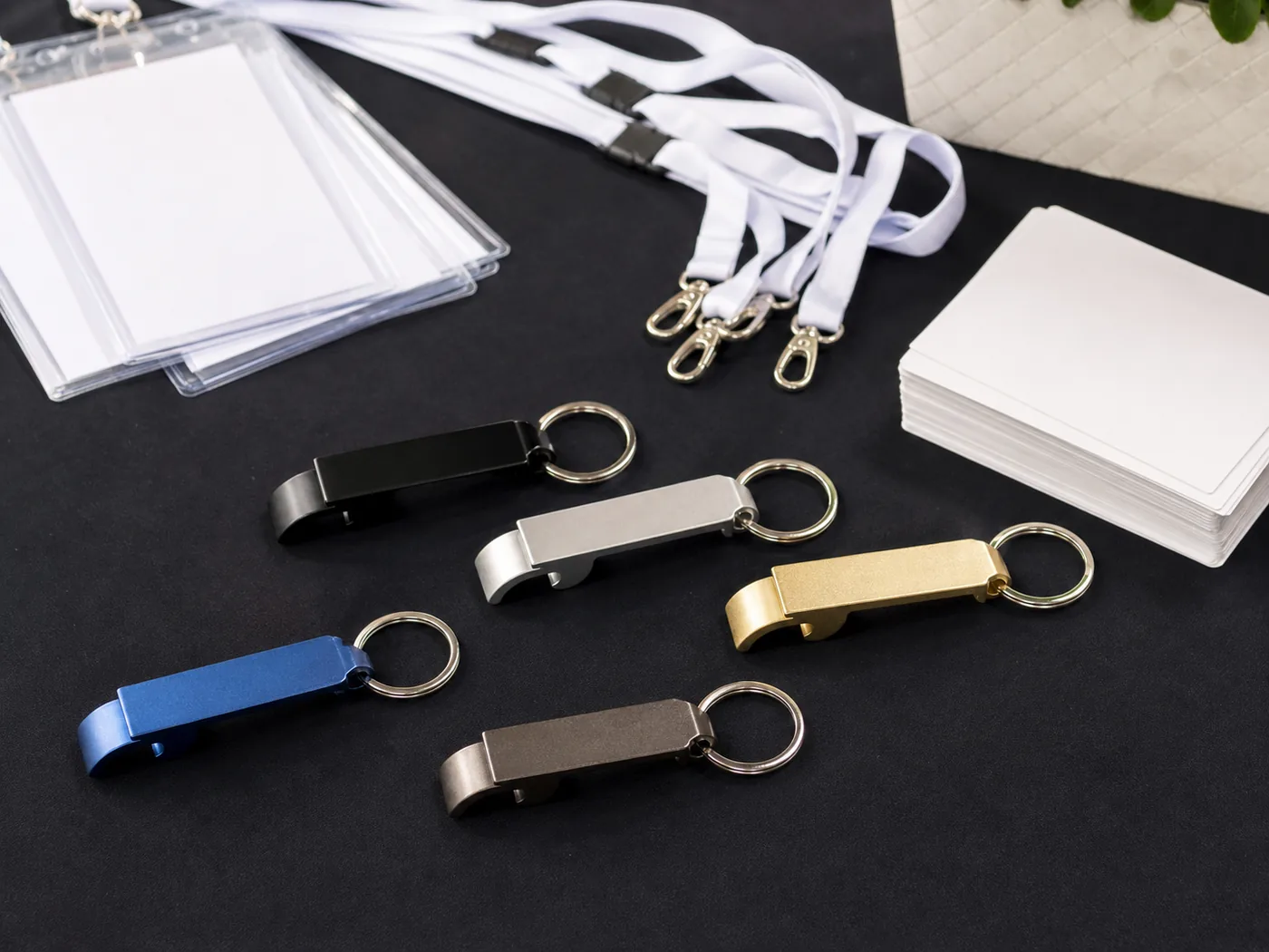 Illustrative custom bottle opener keychains for event giveaways