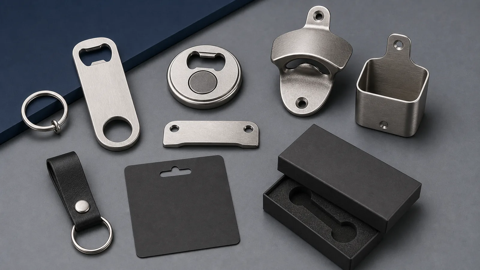 Keyring, magnet, wall mount and packaging add-ons for bottle openers
